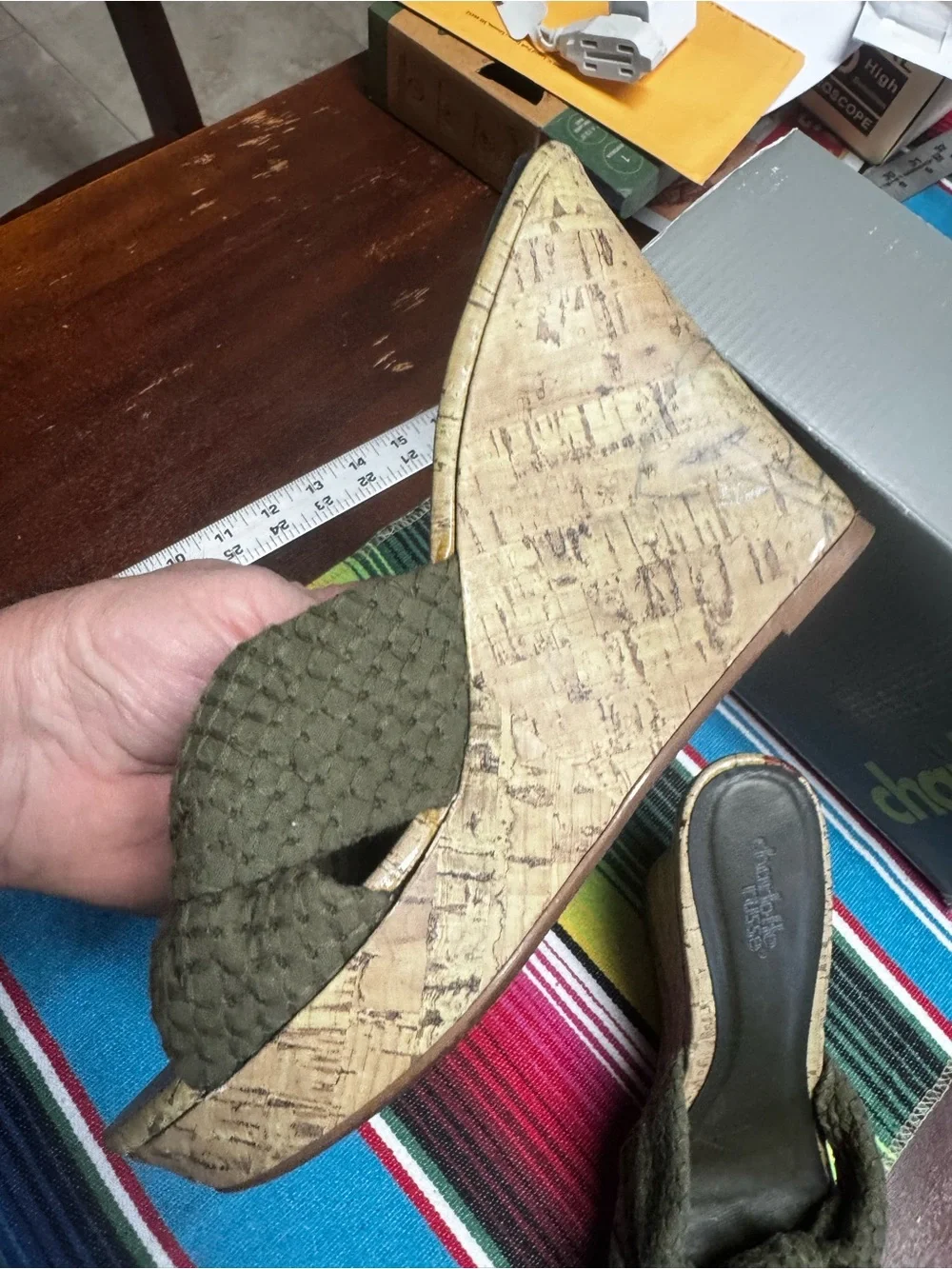 Charlotte Russe Olive Braided Cork Wedge Slides